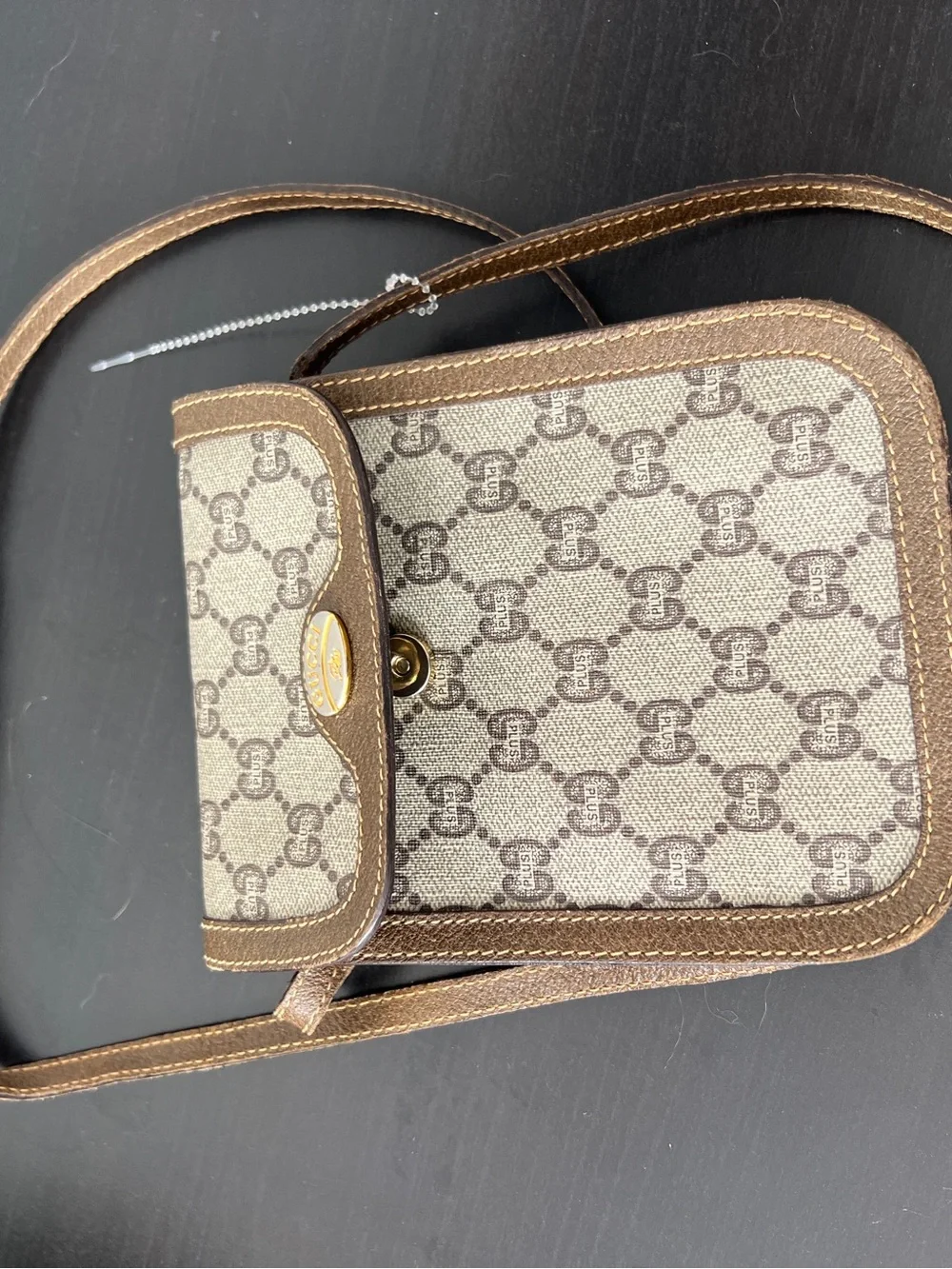Gucci Beige and Brown Monogram Crossbody Messenger Bag